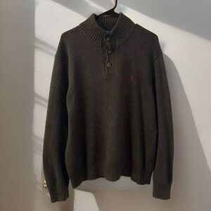 Polo Ralph Lauren 3 Button Mock Neck Cotton Tight Knit Sweater Adult L Dark Gray